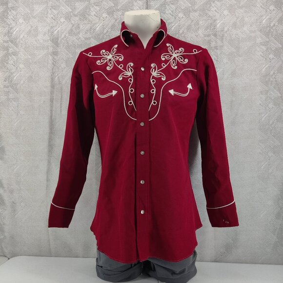 VINTAGE H Bar C California Ranchwear Shirt Men Medium Red Western Pearl Snap 70s - Picture 1 of 12